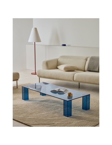 Mesa de centro Adularia de cristal templado azul 140 x 60 cm - Kave Home