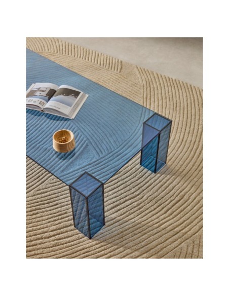 Mesa de centro Adularia de cristal templado azul 140 x 60 cm - Kave Home