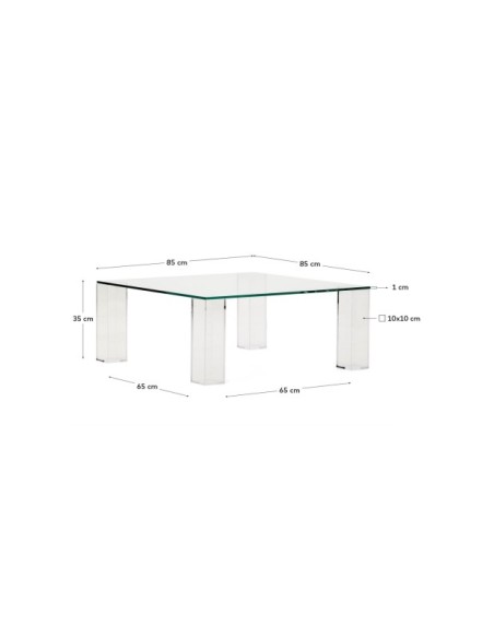 Mesa auxiliar Adularia de cristal templado transparente  85 x 85 cm - Kave Home