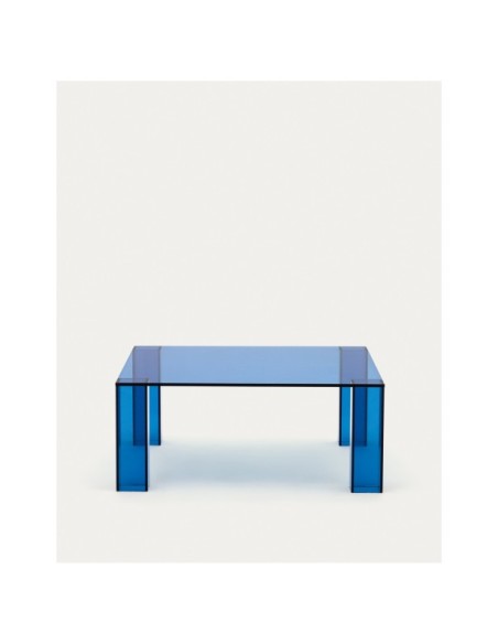 Mesa auxiliar Adularia de cristal templado azul 85 x 85 cm - Kave Home