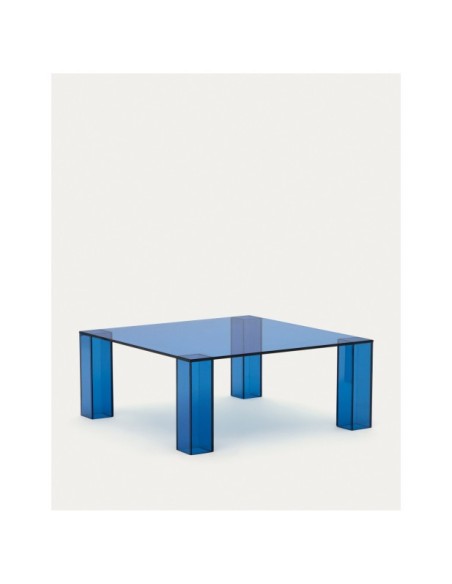 Mesa auxiliar Adularia de cristal templado azul 85 x 85 cm - Kave Home