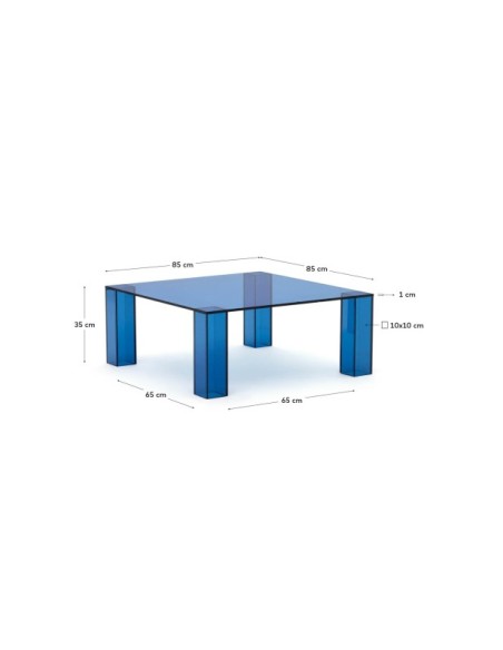 Mesa auxiliar Adularia de cristal templado azul 85 x 85 cm - Kave Home