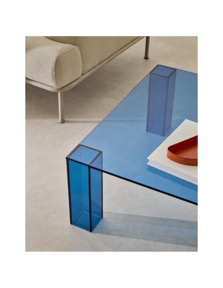 Mesa auxiliar Adularia de cristal templado azul 85 x 85 cm - Kave Home