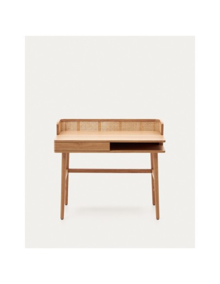 Mesa Araxi de chapa, madera maciza de fresno y ratán 105 x 62 cm - Kave Home