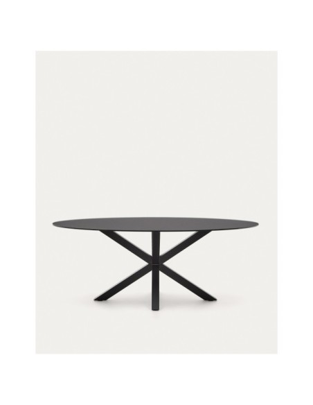Mesa Argo de cristal negro y patas de acero negro Ø 200 x 100 cm - Kave Home