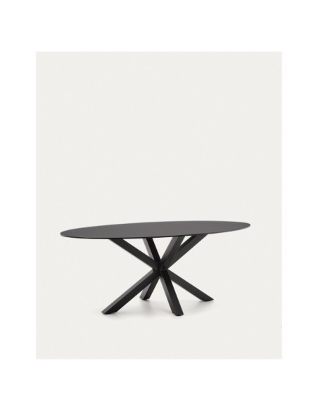 Mesa Argo de cristal negro y patas de acero negro Ø 200 x 100 cm - Kave Home