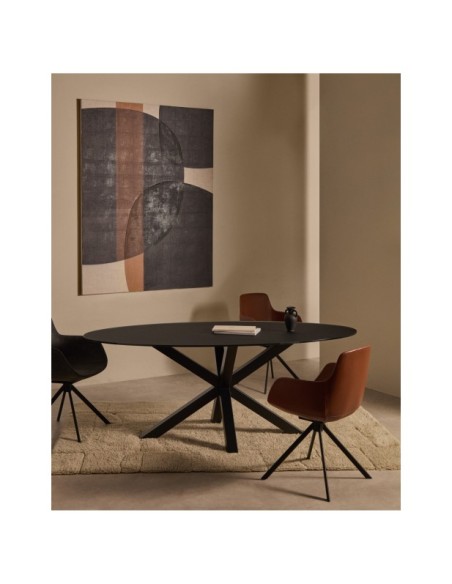 Mesa Argo de cristal negro y patas de acero negro Ø 200 x 100 cm - Kave Home