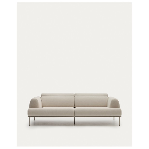 Sofá Aurum 3 plazas crudo con cabecero reclinable y base de metal beige mate 234 cm - Kave Home