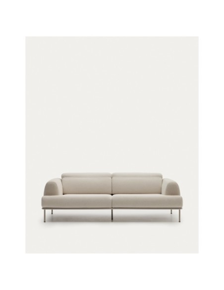 Sofá Aurum 3 plazas crudo con cabecero reclinable y base de metal beige mate 234 cm - Kave Home