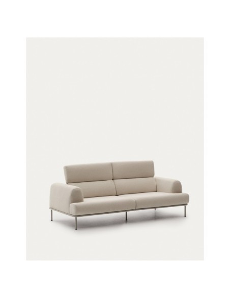 Sofá Aurum 3 plazas crudo con cabecero reclinable y base de metal beige mate 234 cm - Kave Home