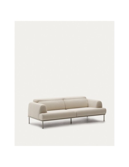 Sofá Aurum 3 plazas crudo con cabecero reclinable y base de metal beige mate 234 cm - Kave Home