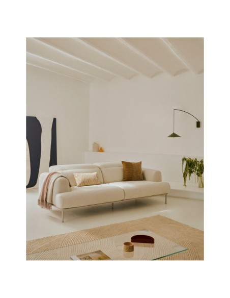 Sofá Aurum 3 plazas crudo con cabecero reclinable y base de metal beige mate 234 cm - Kave Home