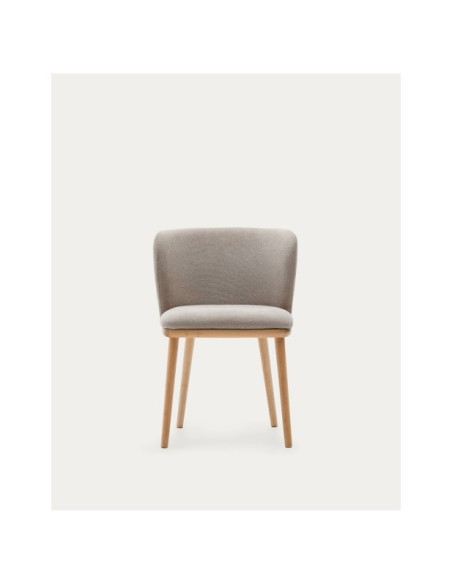Silla Ciselia chenilla marrón y madera maciza de fresno acabado tono natural FSC Mix Credit - Kave Home