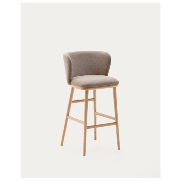 Taburete Ciselia chenilla marrón y madera maciza fresno acabado tono natural FSC Mix Credit 75cm - Kave Home