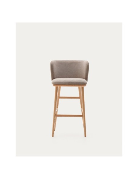 Taburete Ciselia chenilla marrón y madera maciza fresno acabado tono natural FSC Mix Credit 75cm - Kave Home