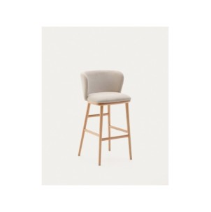 Taburete Ciselia chenilla beige y madera maciza fresno...
