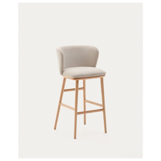 Taburete Ciselia chenilla beige y madera maciza fresno acabado tono natural FSC Mix Credit 75cm - Kave Home