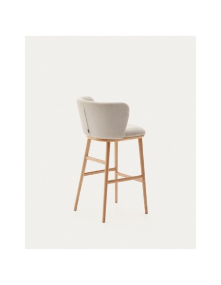 Taburete Ciselia chenilla beige y madera maciza fresno acabado tono natural FSC Mix Credit 75cm - Kave Home