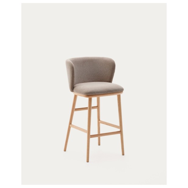 Taburete Ciselia chenilla marrón y madera maciza fresno acabado tono natural FSC Mix Credit 65cm - Kave Home