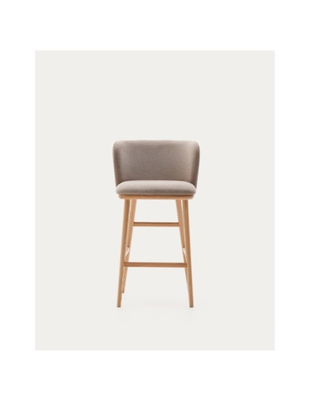 Taburete Ciselia chenilla marrón y madera maciza fresno acabado tono natural FSC Mix Credit 65cm - Kave Home