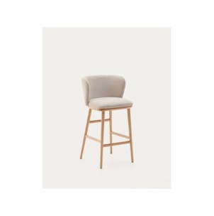 Taburete Ciselia chenilla beige y madera maciza fresno...