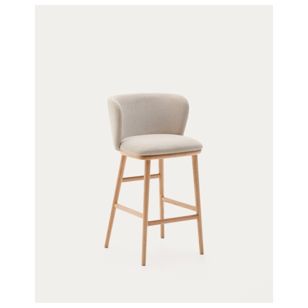 Taburete Ciselia chenilla beige y madera maciza fresno acabado tono natural FSC Mix Credit 65cm - Kave Home