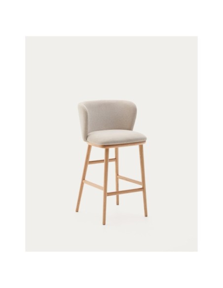 Taburete Ciselia chenilla beige y madera maciza fresno acabado tono natural FSC Mix Credit 65cm - Kave Home