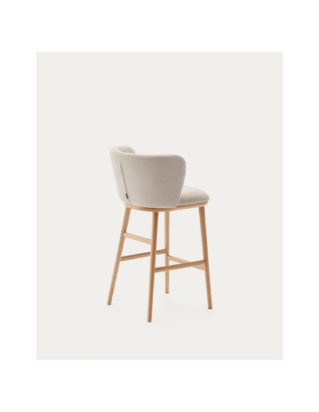 Taburete Ciselia chenilla beige y madera maciza fresno acabado tono natural FSC Mix Credit 65cm - Kave Home