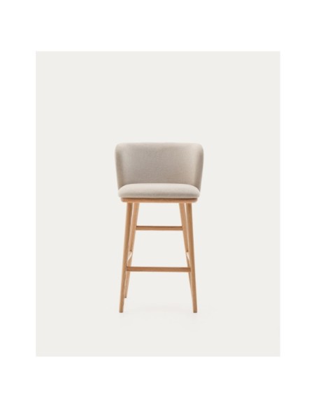 Taburete Ciselia chenilla beige y madera maciza fresno acabado tono natural FSC Mix Credit 65cm - Kave Home