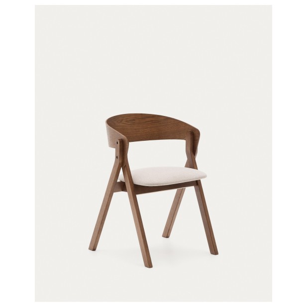 Silla Godia de chapa de fresno y madera maciza de caucho acabado wengué y chenilla beige - Kave Home