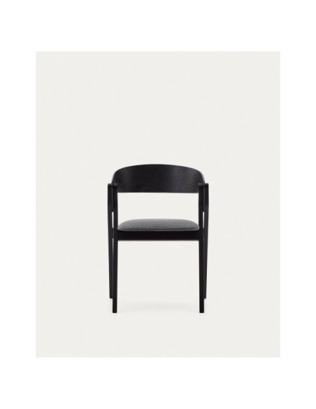 Silla Godia de chapa de fresno y madera maciza de caucho  acabado negro y chenilla gris - Kave Home