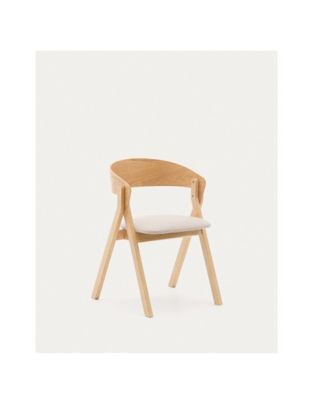 Silla Godia de chapa de fresno y madera maciza de caucho acabado tono natural y chenilla beige - Kave Home