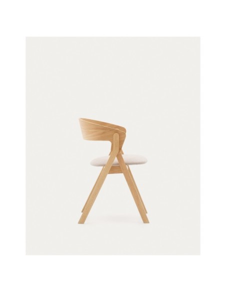 Silla Godia de chapa de fresno y madera maciza de caucho acabado tono natural y chenilla beige - Kave Home