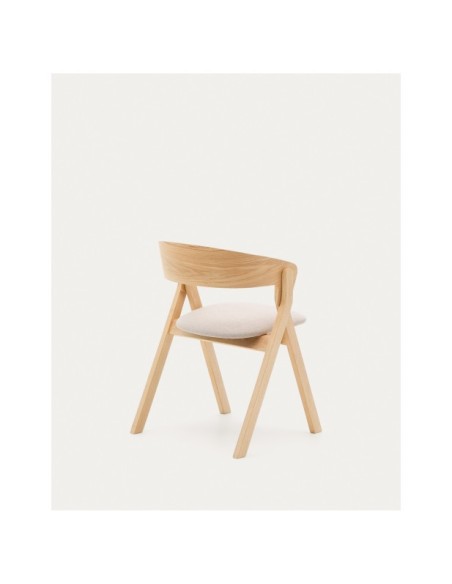 Silla Godia de chapa de fresno y madera maciza de caucho acabado tono natural y chenilla beige - Kave Home