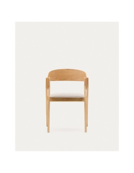 Silla Godia de chapa de fresno y madera maciza de caucho acabado tono natural y chenilla beige - Kave Home