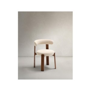 Silla Granite de chenilla beige y madera maciza de fresno...