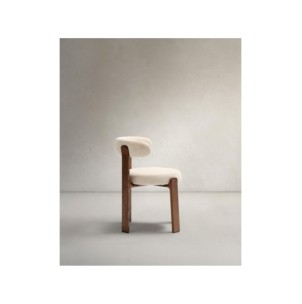 Silla Granite de chenilla beige y madera maciza de fresno... 2