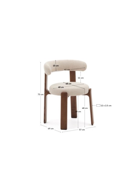 Silla Granite de chenilla beige y madera maciza de fresno con acabado nogal FSC 100% - Kave Home