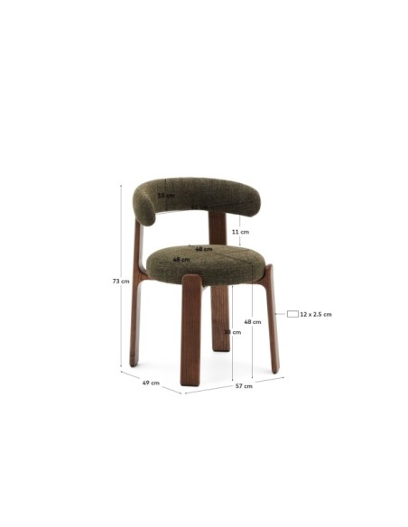 Silla Granite de chenilla verde y madera maciza de fresno con acabado nogal FSC 100% - Kave Home