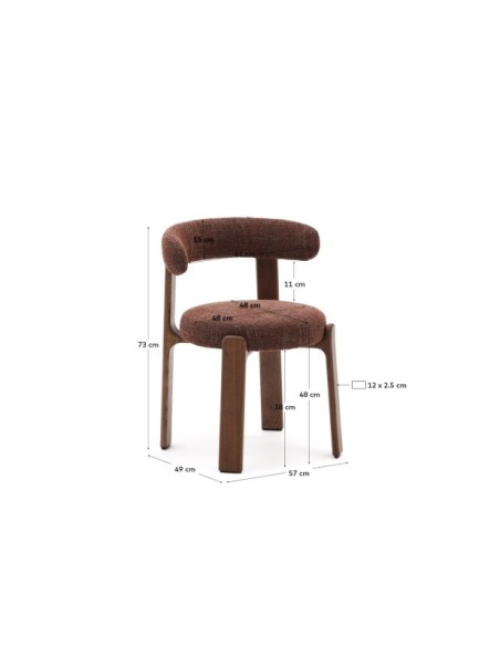 Silla Granite de chenilla marrón y madera maciza de fresno con acabado nogal FSC 100% - Kave Home