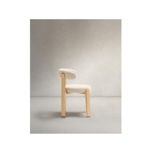 Silla Granite de chenilla beige y madera maciza de fresno... 2