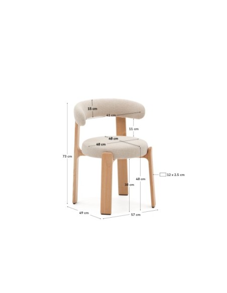 Silla Granite de chenilla beige y madera maciza de fresno con acabado natural FSC 100% - Kave Home