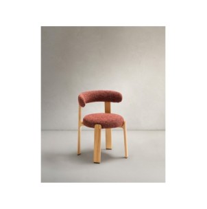 Silla Granite de chenilla terracota y madera maciza de...