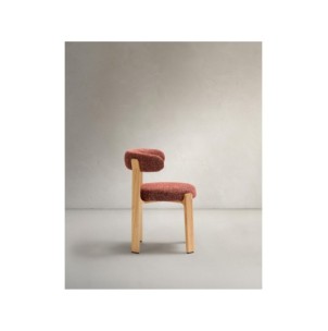 Silla Granite de chenilla terracota y madera maciza de... 2