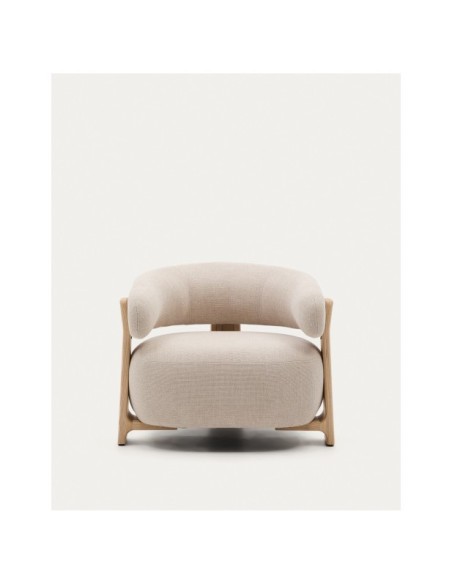 Butaca Granite chenilla beige y patas de madera maciza fresno acabado natural FSC 100% - Kave Home