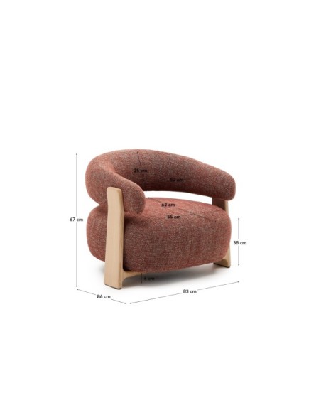 Butaca Granite chenilla terracota y patas de madera maciza fresno acabado natural FSC 100% - Kave Home