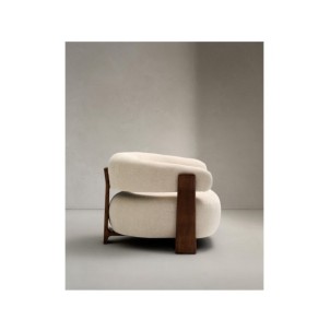 Butaca Granite de chenilla beige y patas de madera maciza... 2