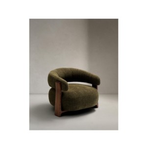 Butaca Granite de chenilla verde y patas de madera maciza...