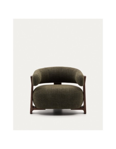 Butaca Granite de chenilla verde y patas de madera maciza de fresno acabado nogal FSC 100% - Kave Home