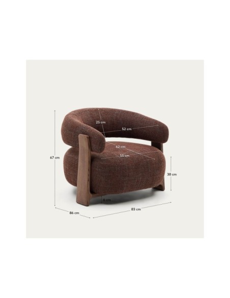 Butaca Granite de chenilla marrón y patas de madera maciza de fresno acabado nogal FSC 100% - Kave Home